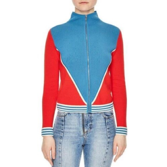 Sandro Sweaters - Sándro Paris ‘Aidan’ Red/Blue Perforated Zip Up Sweater